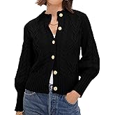 PEHMEA Womens Short Cardigan Sweaters, Soft Twist Knit Fall Winter Chunky Open Front Button Sweaters for Women