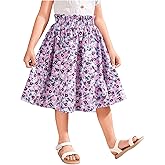 MakeMeChic Girl's Floral Print Skirts Shirred Ruffle Hem Knee Length Summer A Line Skirt