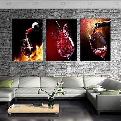 JSIHENA Moderne Tableau Mural en Toile de Verre à vin Rouge - Peinture  Murale Art déco - Impression Jet d'encre HD pour Le Salon et la Chambre à  Coucher - sans Cadre,40x60cmx3: