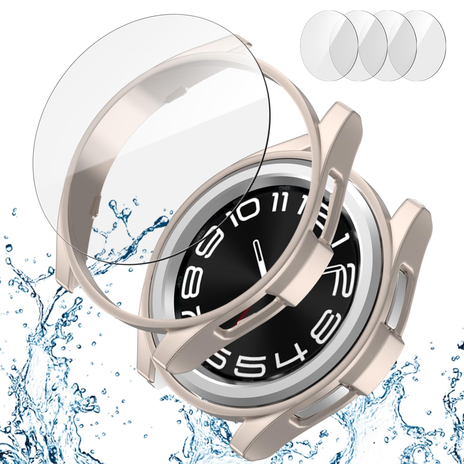 Photo 1 of [2+4] Pack Case with Screen Protector for Samsung Galaxy Watch 6 Classic 47mm,JZK 2 Hard PC Protective Bumper Case + 4 Tempered Glass Screen Protector Film for Galaxy Watch 6 Classic 47mm,Starlight