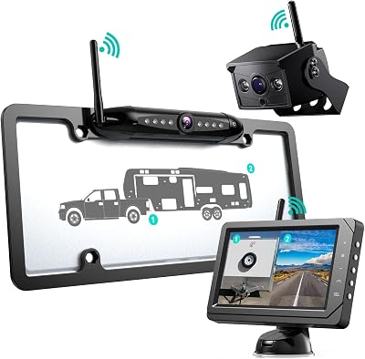 split screen 5 inch HD backup camera system with wireless license plate camera for RV