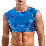 AMY COULEE Mens Metallic Crop Top Sexy Shiny Tank