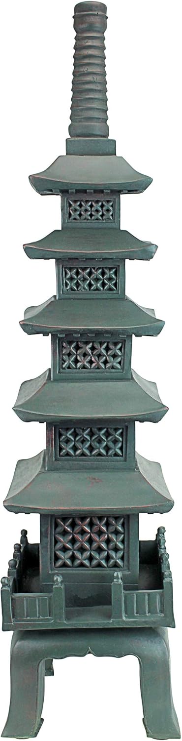 Design Toscano The Nara Temple Pagoda Asian Decor Garden Statue, Large 28 Inch, Polyresin, Verdigris Green Bronze : Japanese Garden Decor : Garden & Outdoor