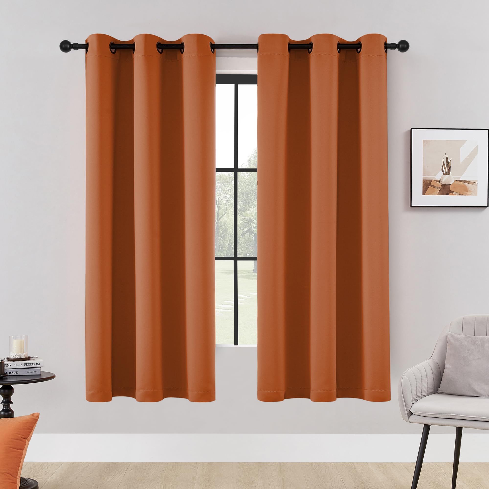 Photo 1 of HUTO Blackout Bedroom Window Curtains Drapes - Antique Copper Thermal Insulated Privacy Protect Curtains Drpaeries for Living Room, 2 Panels, 42 x 63 Inch, Rust