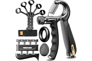 WUVEE Grip Strength Trainer Kit (5 Pack) with Hand Grip Strengthener Electronic Counting, Forearm Strengthener, Finger Exerciser, Stress Relief Ball, and Forearm Workout Ring for Hand Therapy Forearm Strength Training