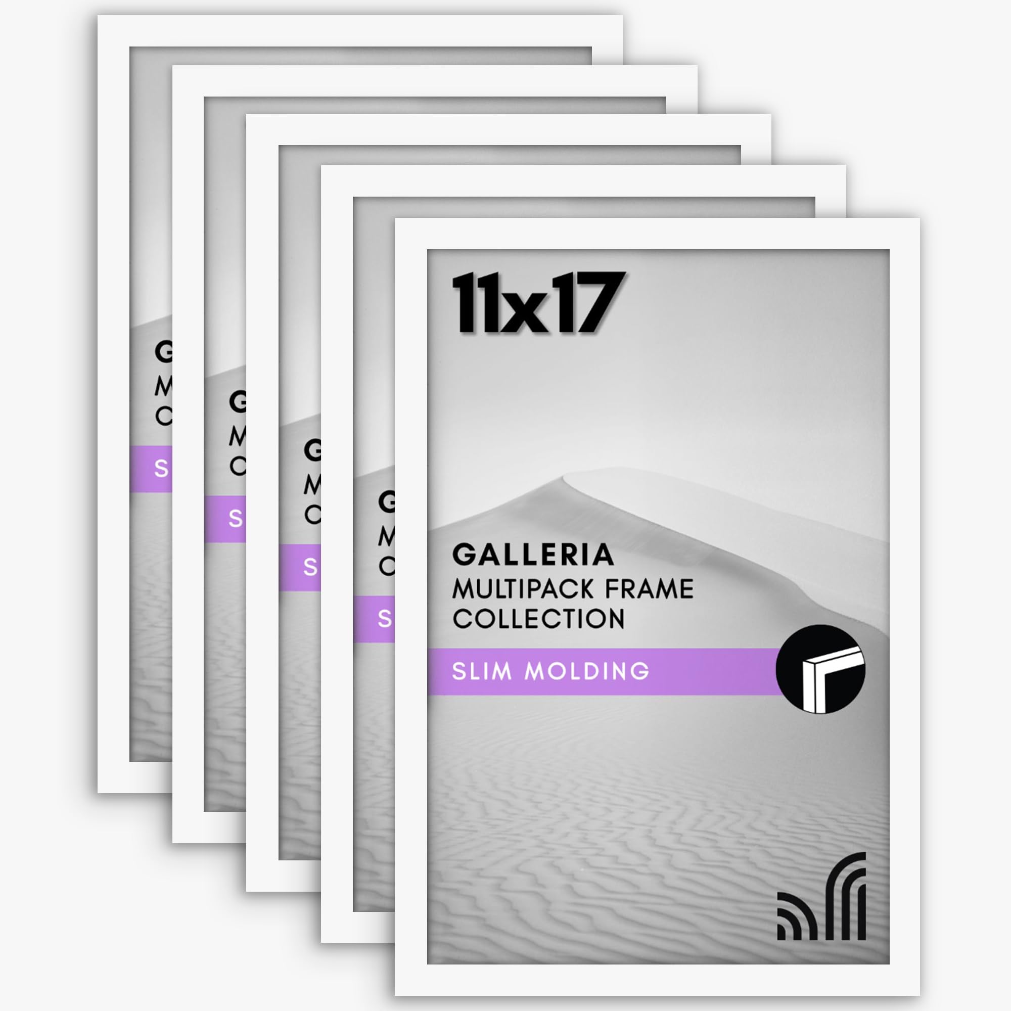 Americanflat 11x17 Picture Frame with Polished Plexiglass - Set of 5 - Galleria Collection - Picture Frames for Wall Display - White Image