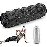 High-Density Vibrating Foam Roller Black with 4 Customizable Speeds for Deep Tissue Massage, Muscle Recovery and Pain Relief -Rechargeable with Portable Bag
