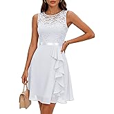 BeryLove Formal Cocktail Dresses Bridesmaid Wedding Guest Short Prom Dress Ruffle Hem Sleeveless Homecoming Lace Gowns