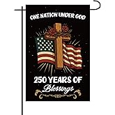 Anniversary USA Garden Flag, Years America Double Sided One Nation Under God Yard Flag with Patriotic Cross Design for Patio Lawn Yard Outdoor Decoration, 18 x 12 Inch