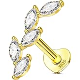 COCHARM 14K Gold Plated Cartilage Earrings Stud 925 Sterling Silver Helix Earrings for Women Internally Thread Flat Back Earrings