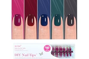Press on Nails Short 5 Solid Colors, Jofay Fashion 160 Pcs Winter Fake Nails, Christmas Press on Nails Square, Natural Reusable Stick on Nails Glue On Nails for women Gift, Soft Gel Nail Kit 16 Sizes