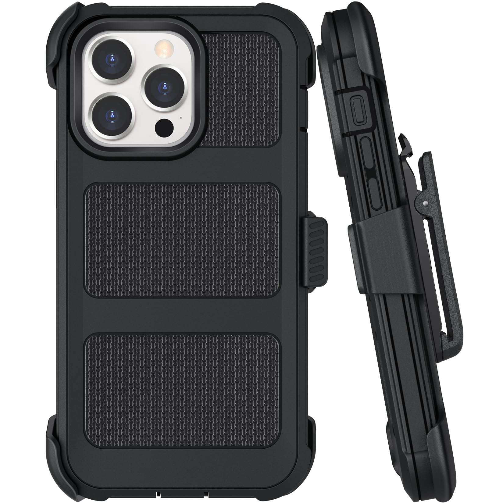 SOGCASE Belt Clip Holster Compatible with iPhone 13 Pro Max Defender Case with 360° Rotating Stand - Heavy Duty Protection Anti-Drop Shockproof, Black