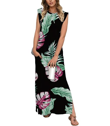 cap sleeve maxi dress casual HiMONE Women's Loose Crew Neck Long Dress with Pockets Side Slit Flowy Summer Dress at Amazon Women's Clothing store Learn more at gapinc Neck:19 Birthday Loft Beach Crinkle Smocked