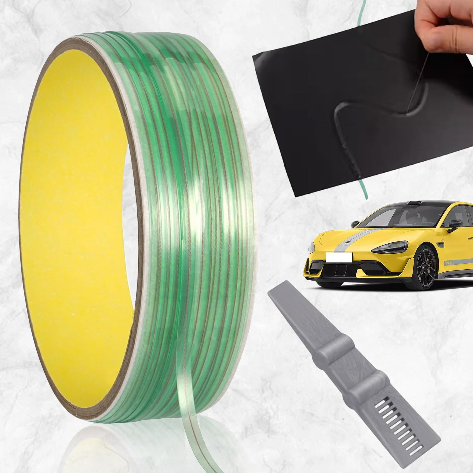 SUpoetry Knifeless Tape, Green, 3.5 mm x 5 m, Car Wrapping, Vinyl Film, No-Cut, Scratch-Free, 5m Roll with Squeegee