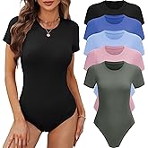 BALENNZ Women's 4/5 Pack Short Sleeve Round Neck Bodysuit Tops Crew Neck Basic Casual Tshirt Bodysuits