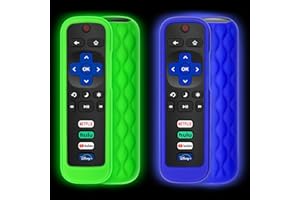 ACOYER (Pack of 2) Remote Control Cover Case for Roku TV/Silicone Protective Sleeve Skin - Glow in The Dark (Green/Blue)