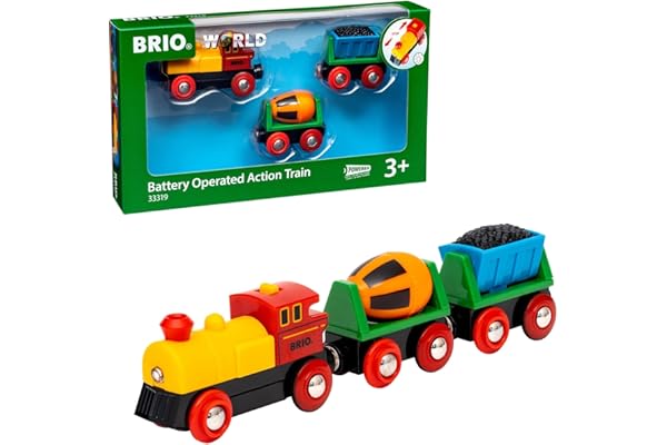 BRIO World Battery Operated Action Train - Motorized for Wooden Tracks - Kids Electric Set - Includes Moving Coal Wagon & Rot