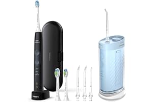 Philips Sonicare Compact Flosser 1000, Blue, ProtectiveClean 5300 Rechargeable Electric Toothbrush and 2PK Compact Nozzle Bundle