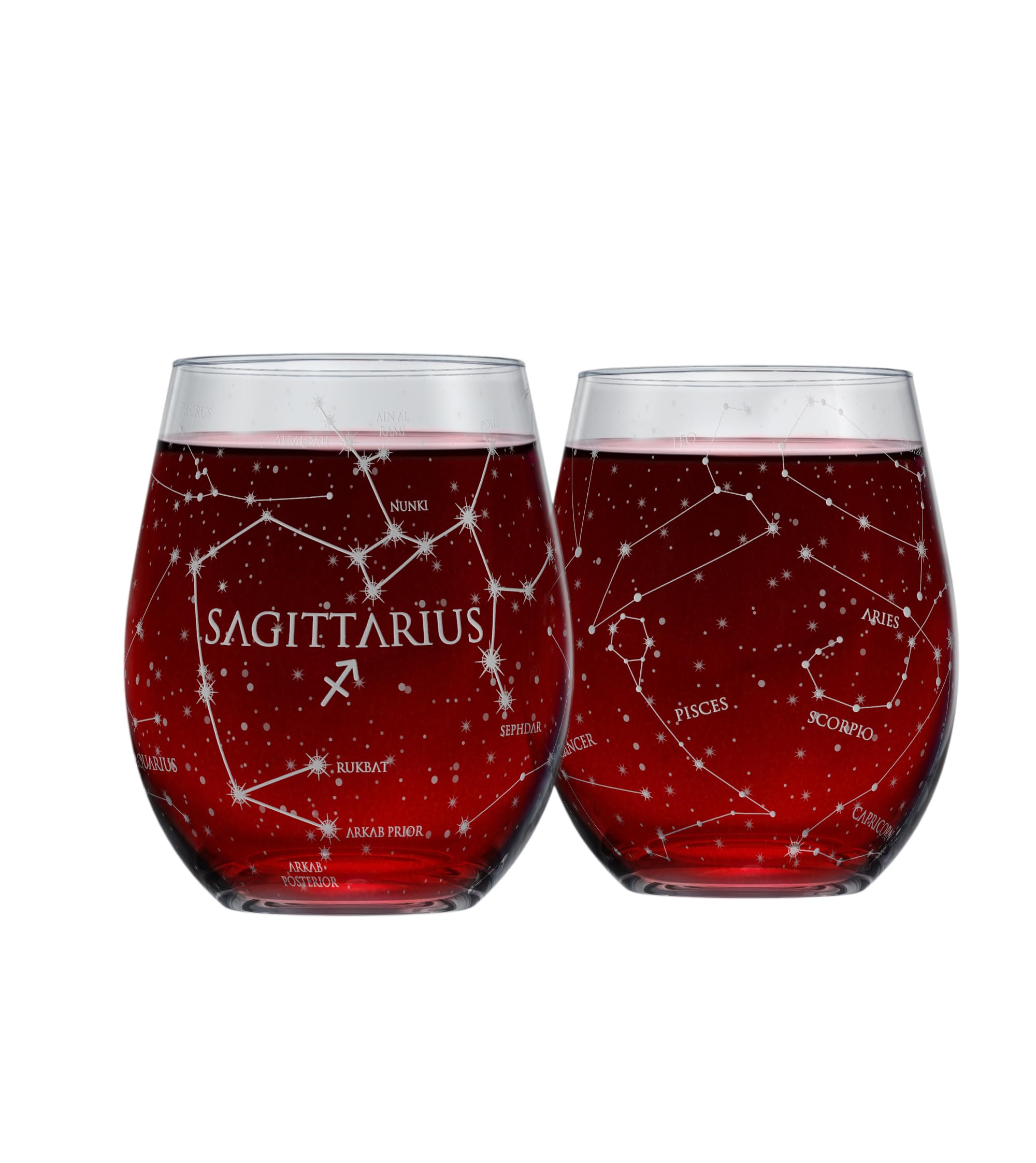 Greenline Goods Sagittarius Stemless Wine Glasses | Zodiac Sagittarius Set | Hand Etched 15 oz (Set of 2) - Astrology Sign Glassware