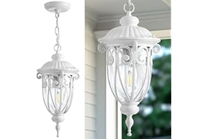 VIANIS Outdoor Pendant Light Lantern, White Modern Outdoor Chandelier, Handcrafted Hanging Outdoor Lights with Seed Glass, Outdoor Ceiling Lights for Porch, House, Doorway, Garden, Entryway