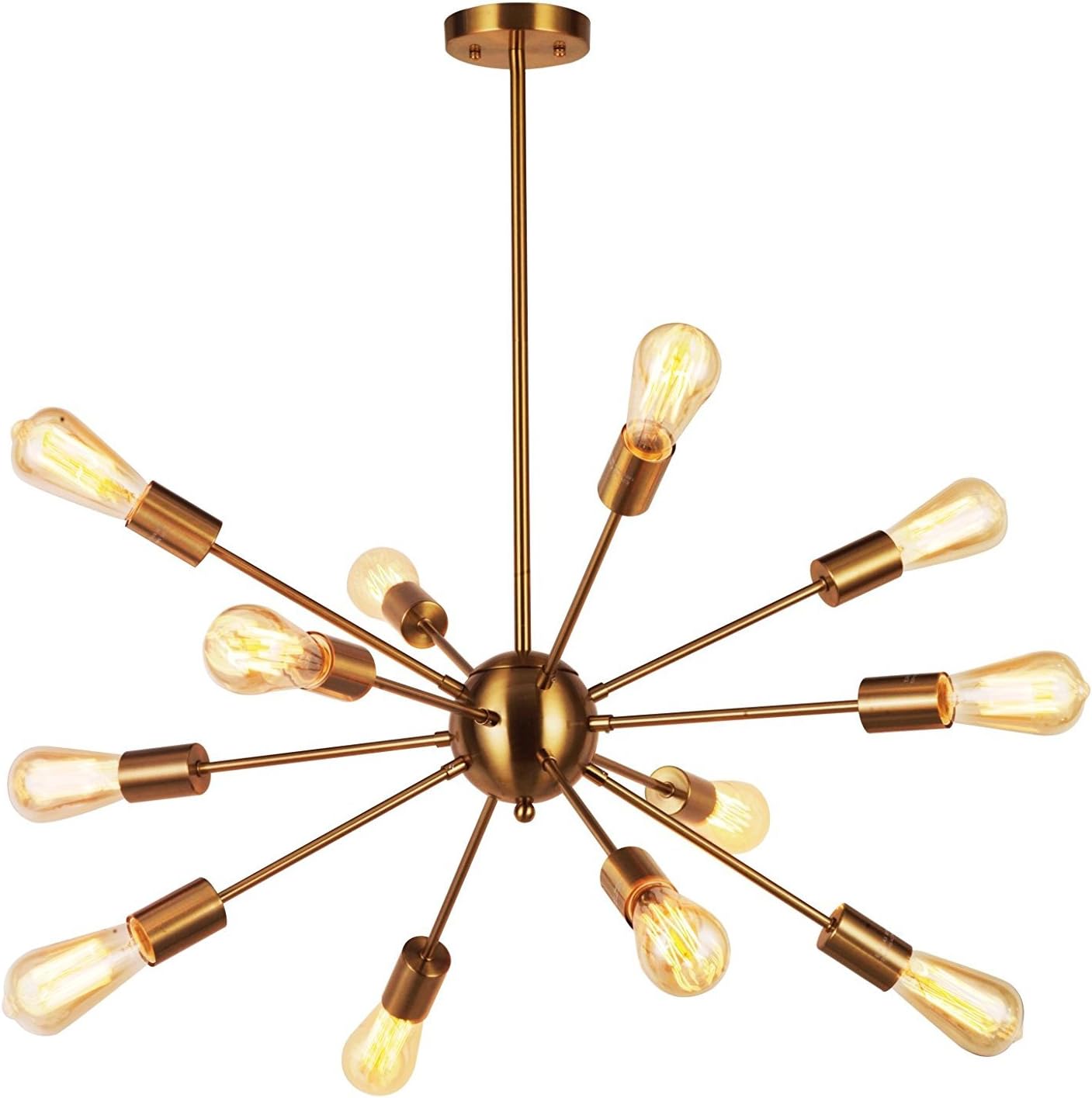 Modern Pendant Lighting 12 Lights Brushed Brass Starburst Sputnik Chandelier Retro Ceiling Light Fixture
