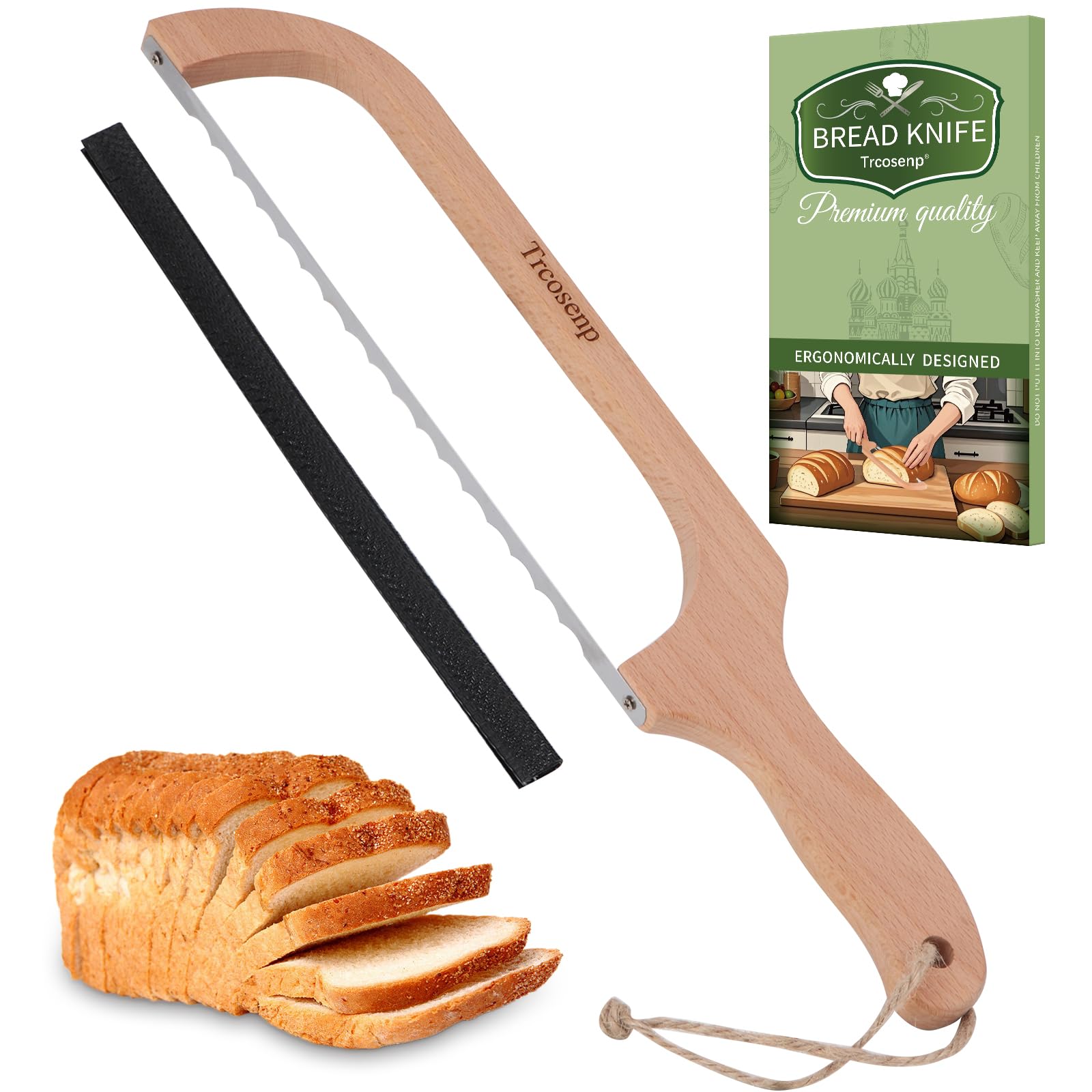 Photo 1 of Trcosenp Bread Slicer for Homemade Bread, Serrated Bread Knife for with Bow Design, Ergonomic Design, Sourdough for Homemade Wooden, Steel Premium Stainless Steel Serrated Bread Cutter