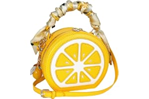 Lemon Purse Cute Fruit Shaped Bag with Charm Scarf 3Pcs Shoulder Handbag | Fun Novelty, Crossbody Shoulder Handbag, Top Handle Clutches, For Women