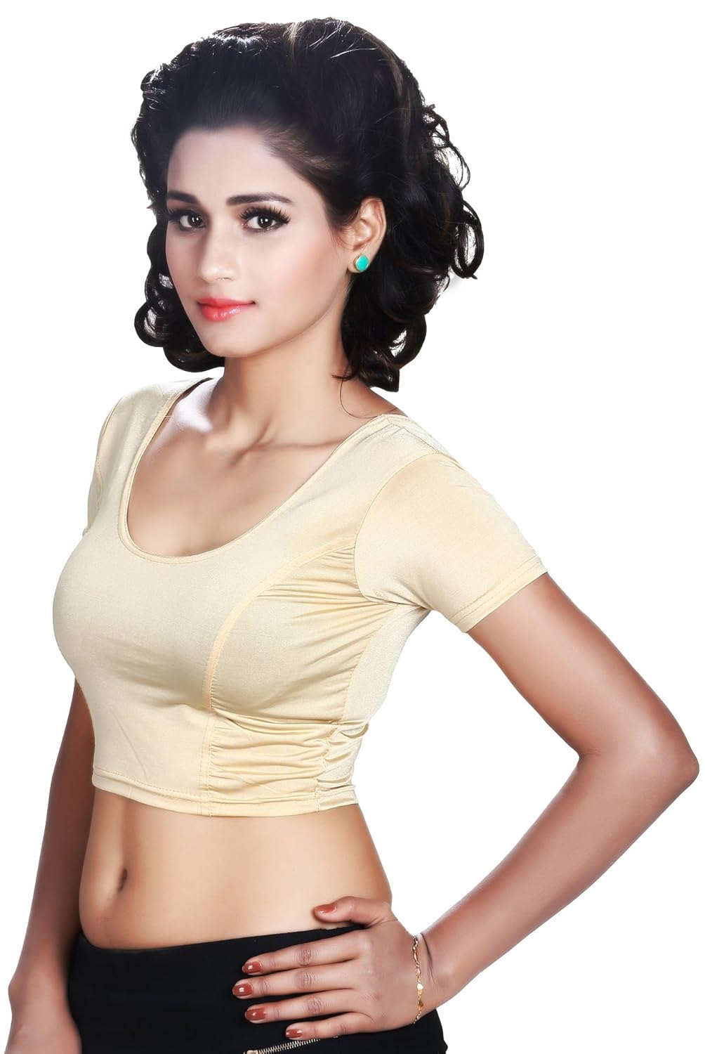 carrel cotton lycra fabric women plain blouse(2044-tp)