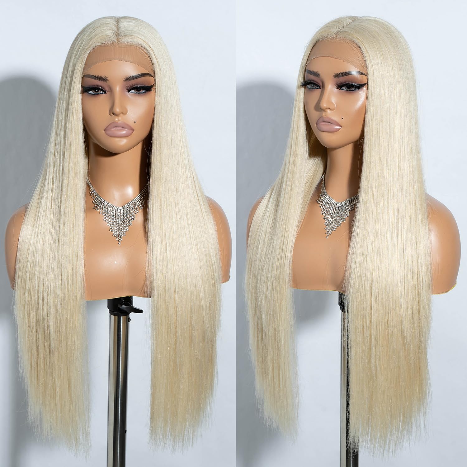 Joedir 13x4 Lace Frontal Wig Light Yaki Straight Wigs for Women Free Parting Synthetic Pre Plucked with Baby Hair 30 Inch Blonde Wig