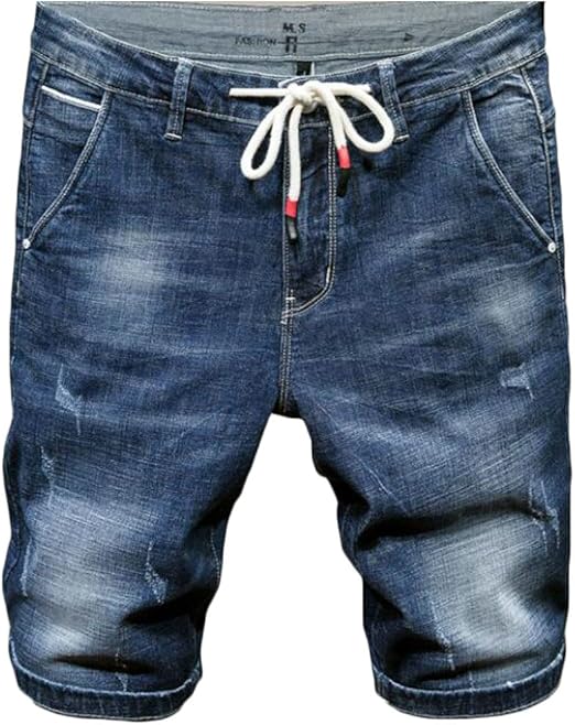 mens denim shorts with elastic waist and drawstring