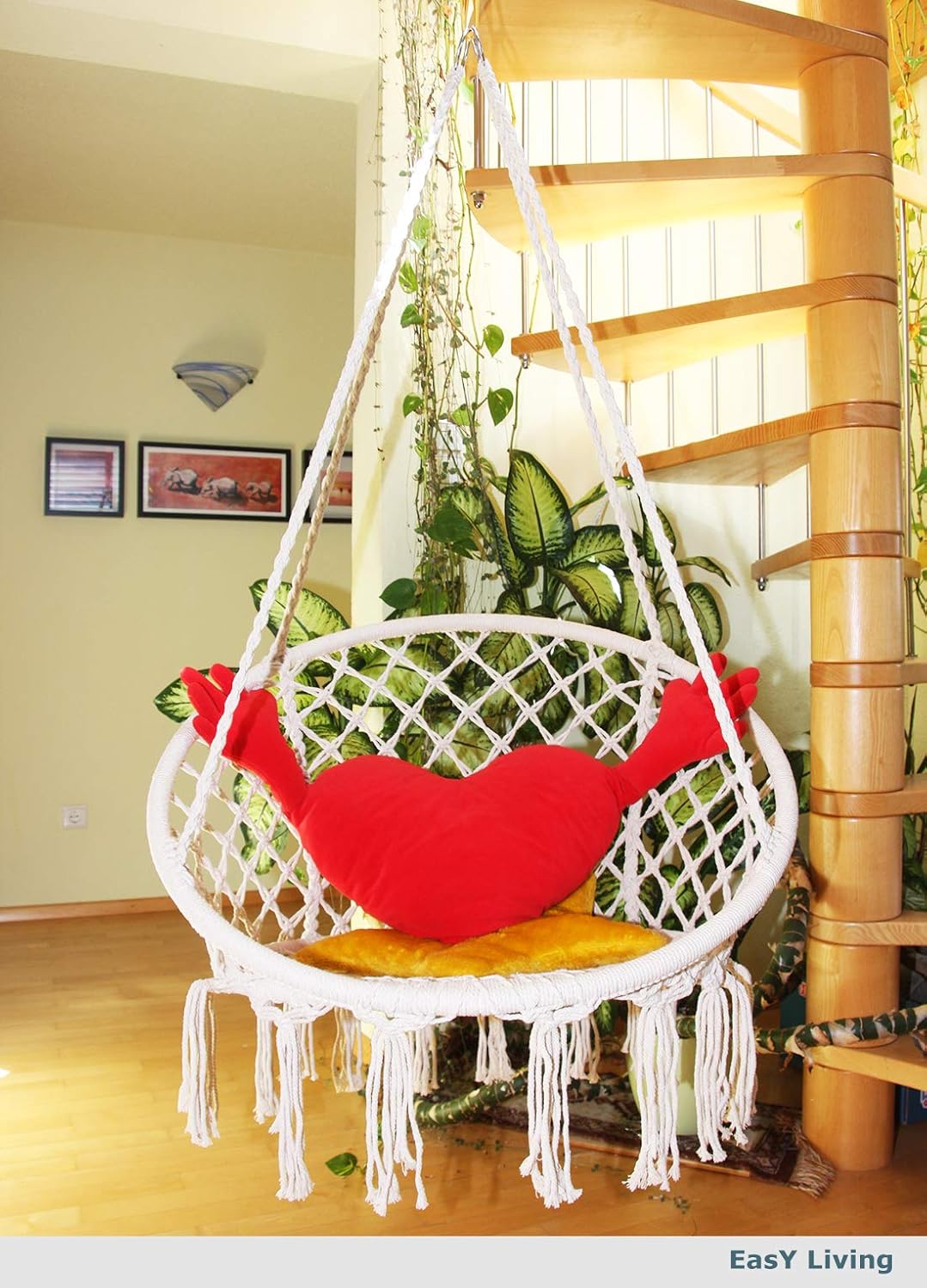 Columpios Jardín Silla Hamaca XXL de algodón natural D80x80cm Hamaca