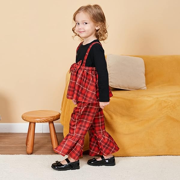 LITBEAR TODDLER BABY GIRLS CHRISTMAS OUTFITS PLAID DREES SHIRT FLARE FOR NEWBORN XMAS DRESS CLOTHES SET 6M-3T