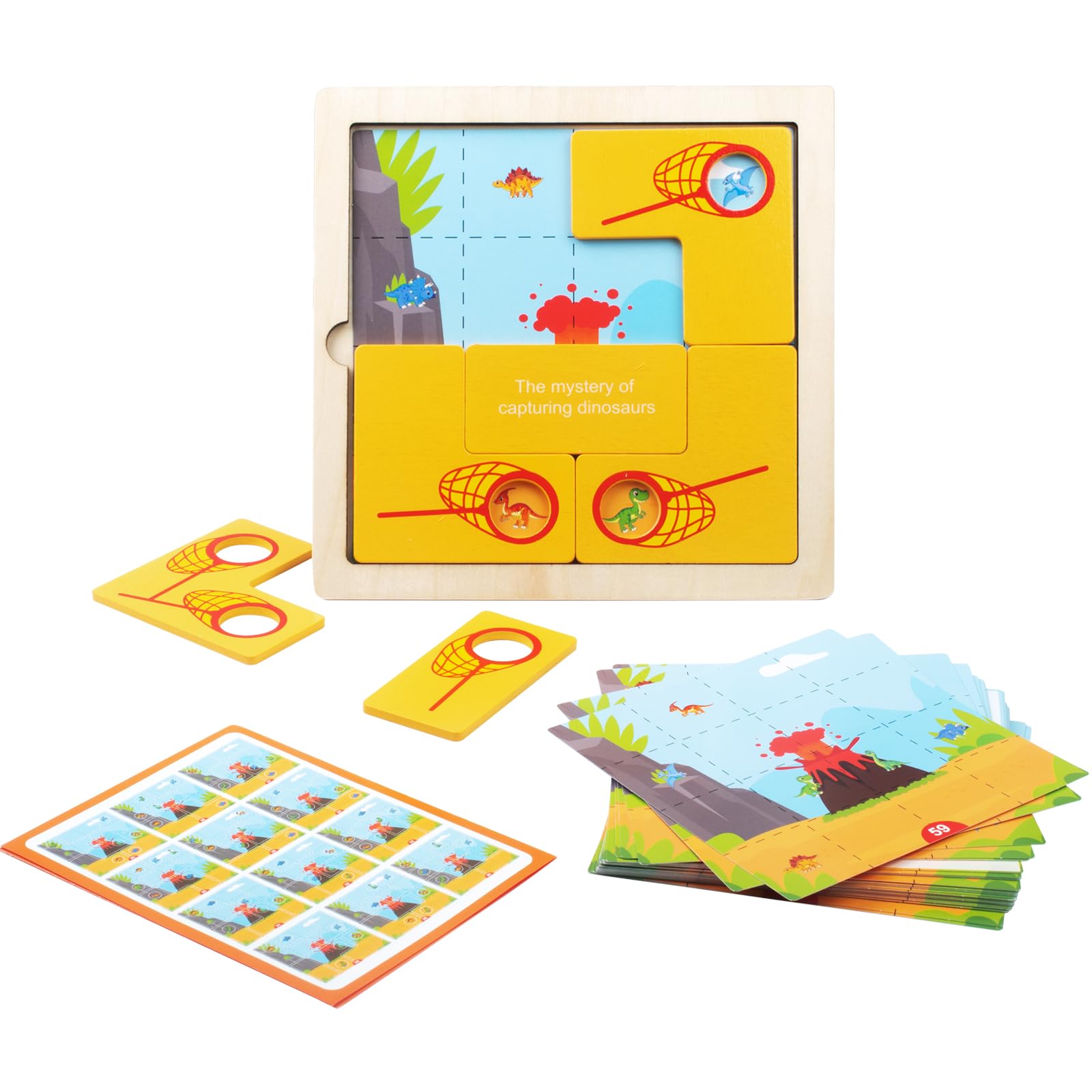 Wooden Jigsaw Puzzle, Mystery of Capture Dinosaurs Game, Montessori Educational Toy, Development of Children's Observation and Logical Thinking, Suitable for Boys and Girls 3 Years and Up