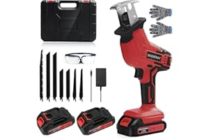 SKOVENSY Cordless Reciprocating Saw, 2 x 2.0Ah Battery, Cordless Variable Speed, Blades Kit for Wood/Metal/PVC Cutting MWF-RED