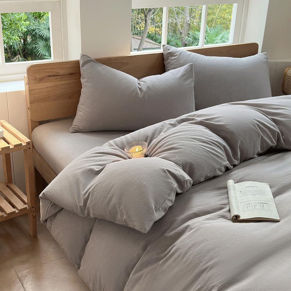 Photo 1 of 100% Washed Cotton Weighted Blanket Cover, Linen Feel Duvet Cover for Weighted Blanket 80"x87", Plain Simple Cotton Heavy Blanket Duvet Cover (Tan, 80"x87")