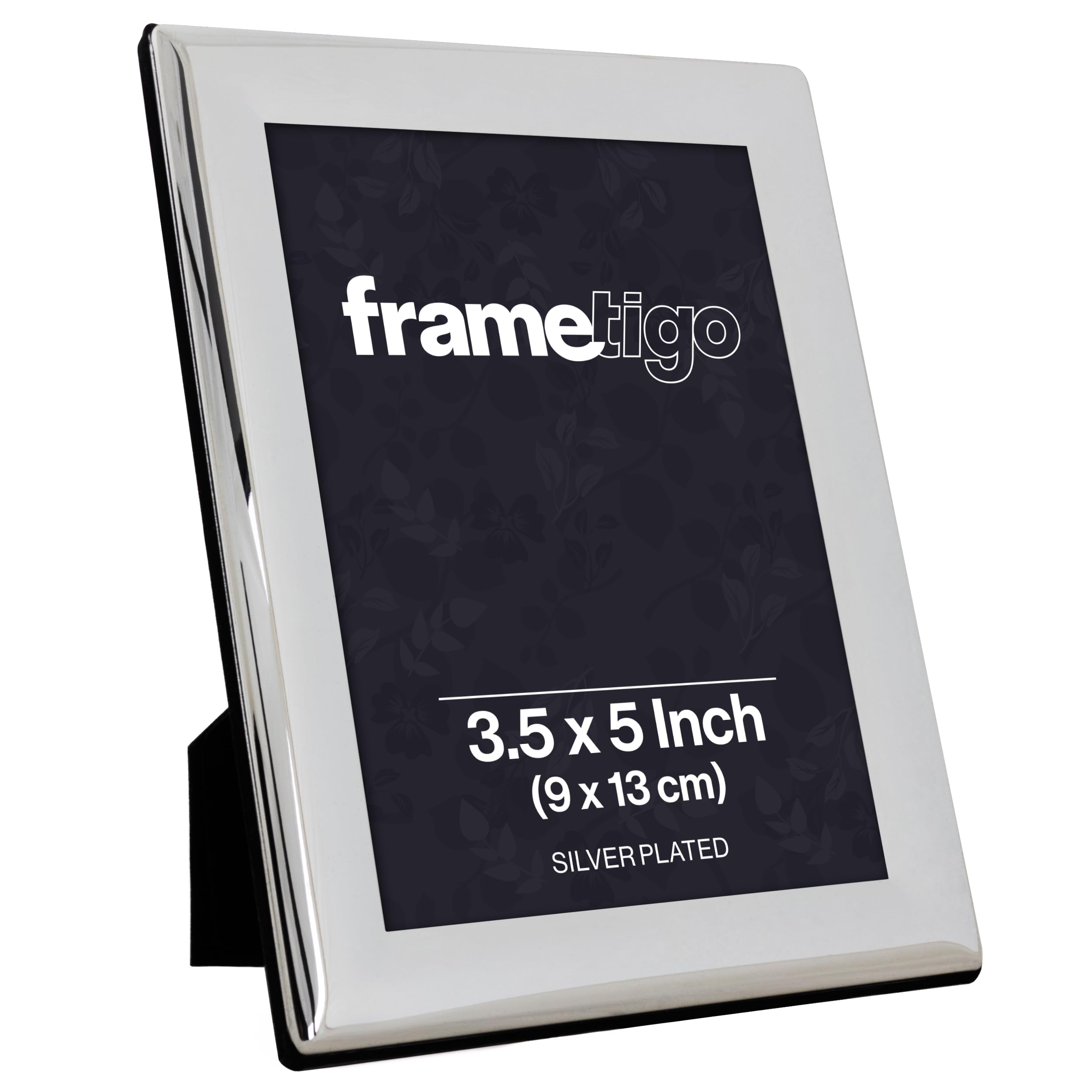 Frametigo - Silver Plated Curved Edge Photo Frame, 3.5"x5" (9x13cm) Photo Size - Velvet Frame Backing & Stand - Real Glass Window - Tarnish Resistant - Landscape or Portrait Orientation