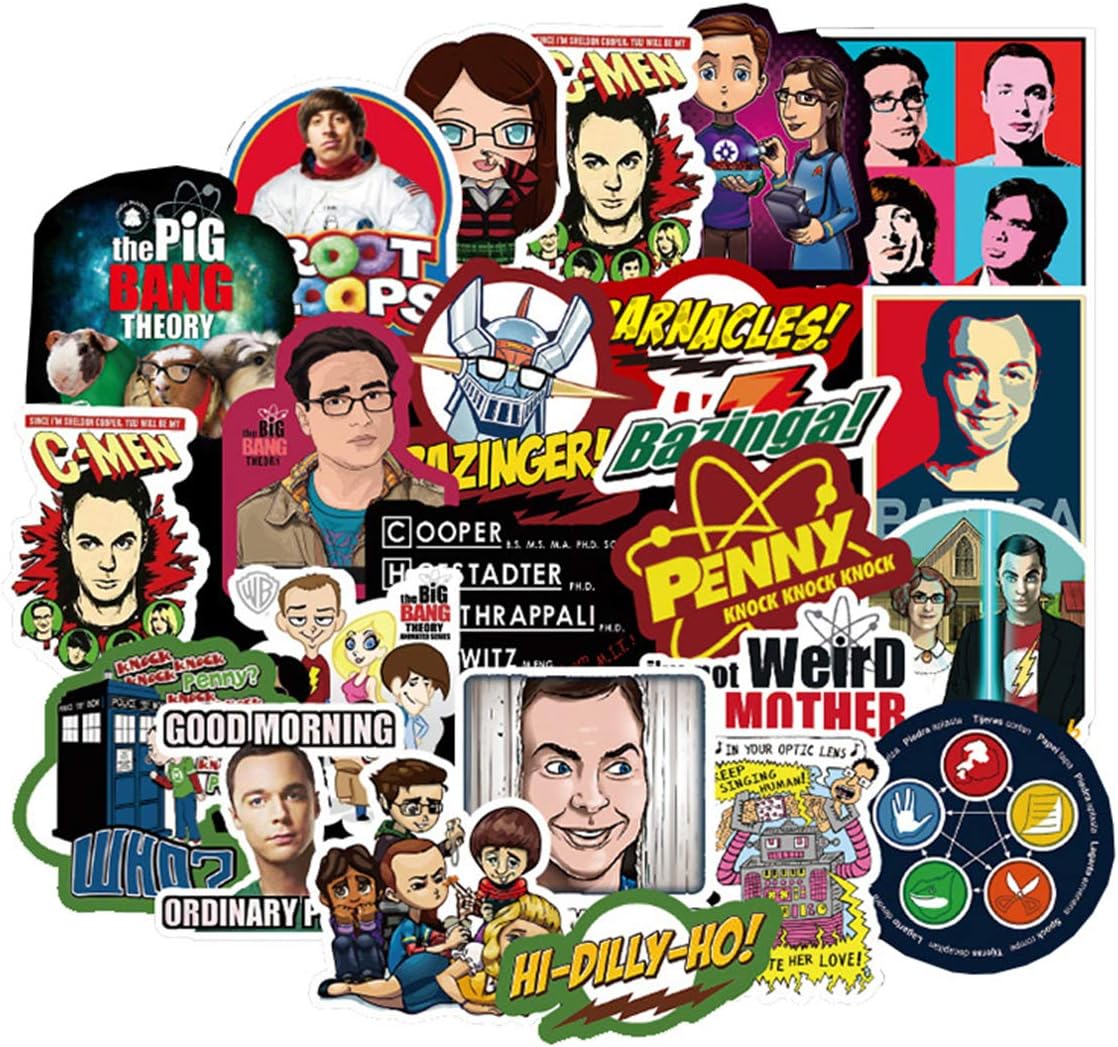 50PCS The Big Bang Theory TV Stickers FUUNY Stickers Laptop Computer Bedroom Wardrobe Car Skateboard Motorcycle Bicycle Mobile Phone Luggage Guitar DIY Decal (TBBT 50)