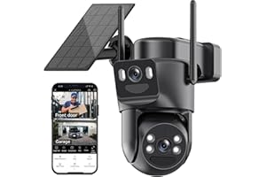 Dual Lens Solar Security Cameras Wireless Outdoor, 2.4G/5G WiFi 6, 360° View Pan/Tilt Camera Surveillance Exterieur with 6MP 