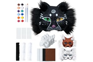 GENERIC Therian Mask Kit – 3 Cat Masks Base, 4 Colored Felts, 3 Eye Mesh Pieces & 12 Paints, DIY Animal Cat Fox Mask Craft Kit, Furry Masks for Painting, Fun Halloween Party Favor