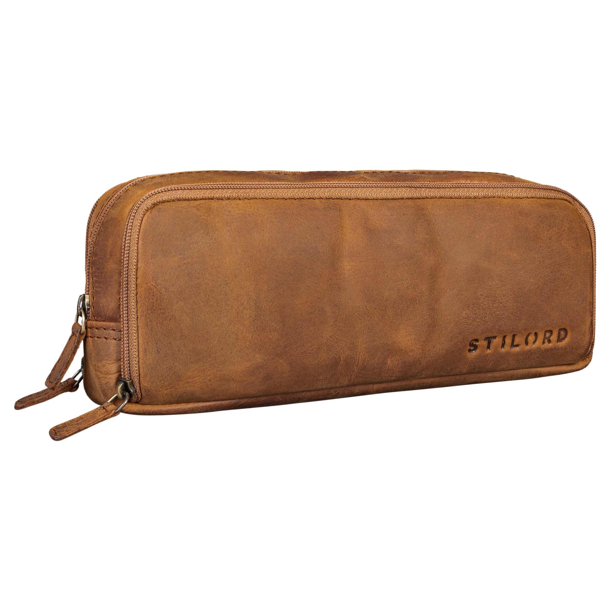 STILORDD 'Flo' Leather Pencil Case Large Pencil Holder Small Pouch Bag Pencil Box Pencilcase Vintage Aesthetic Pencil Cases, Colour:tan - Dark Brown