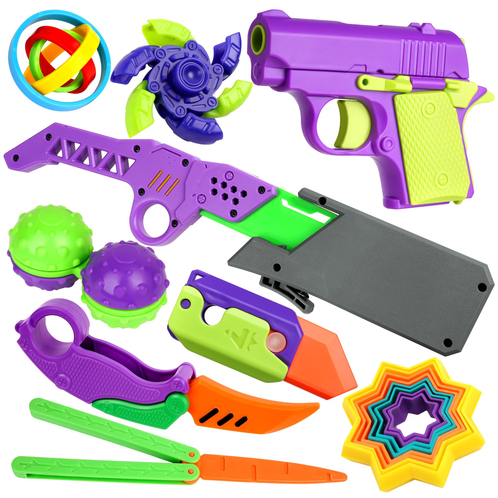 OSDUE Fidget Gun Toy, Slider Pistol Shape Non-Firing, Stress Anxiety Pressure Relieving Toy, Relief Reducing Plastic Carrot Knife Toy, Office Desk Toys, Boys Girls Kids Adult Gift