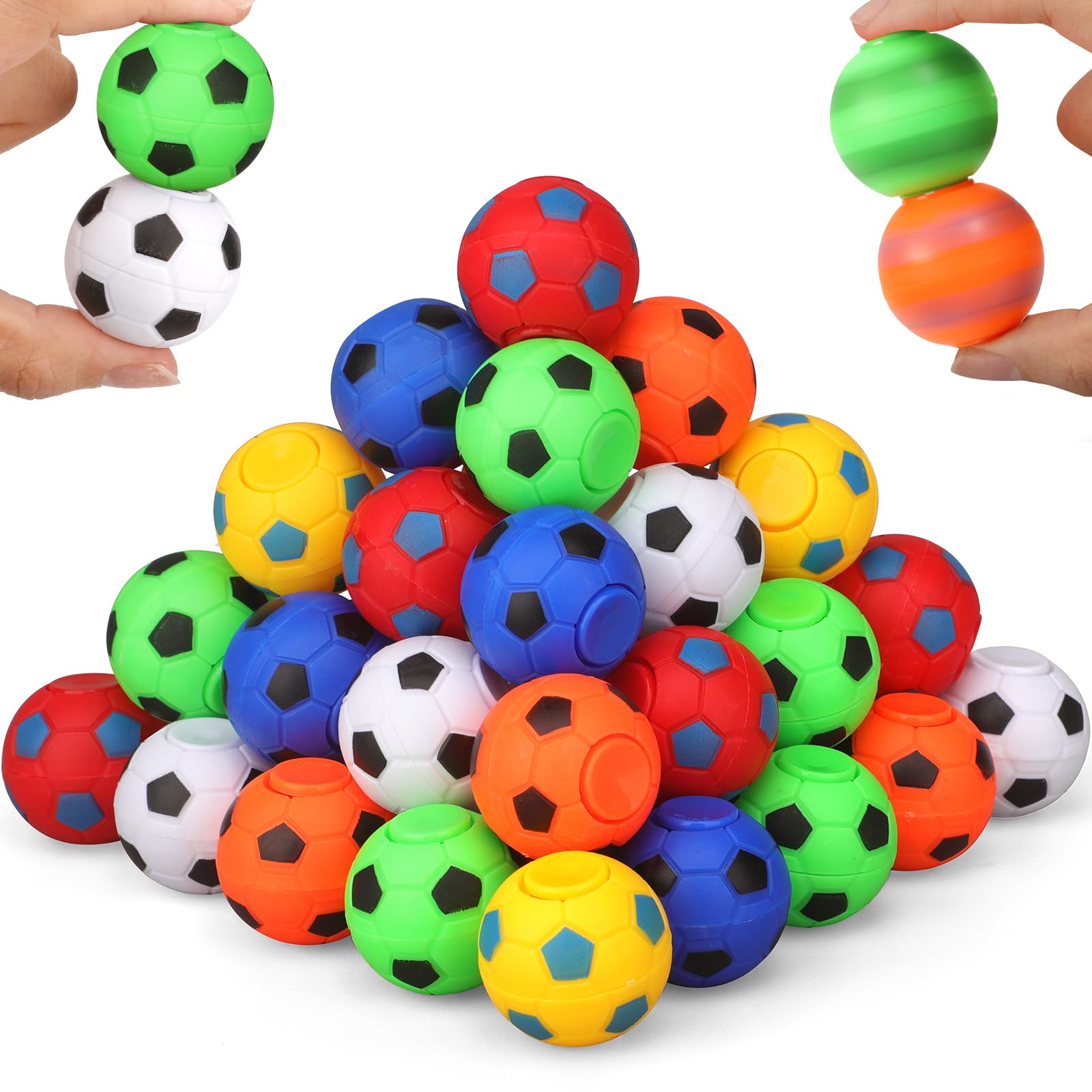 Football Party Favors Goodie Bag Stuffers 36 Pack Bulk, Mini Fidget Spinner Soccer Stress Balls Treasure Box Toys for Classroom Prizes Gifts for Kids Easter Birthday Christmas Stocking Stuffers