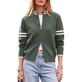 EXLURA Women Long Sleeve Zip Up Cardigan Sweaters Fall Casual Bomber Jacket | Soft, Double Zipper, Color‑block, Lightweight C