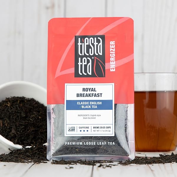 TIESTA TEA – ROYAL BREAKFAST, LOOSE LEAF, CLASSIC ENGLISH BLACK TEA, PREMIUM BLEND, HIGH CAFFEINE HOT & ICED, BREWS UP TO 25 CUPS, 1.7 OUNCE RESEALABLE POUCH