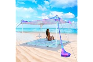 Zeepair Beach Tent Pop Up Sun Shade Canopy Sun Shelter UPF50+ with 4 Stability Poles/Carry Bag/Ground Pegs/Sand Shovel/Windproof Ropes Portable Outdoor Family Sunshade for Beach Camping Fishing Picnic