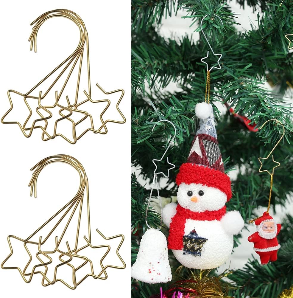 Ornament Hooks - ToBeIT 100Pcs Christmas Ornaments Hooks Hangers for Christmas Tree Decorations (Gold Star)