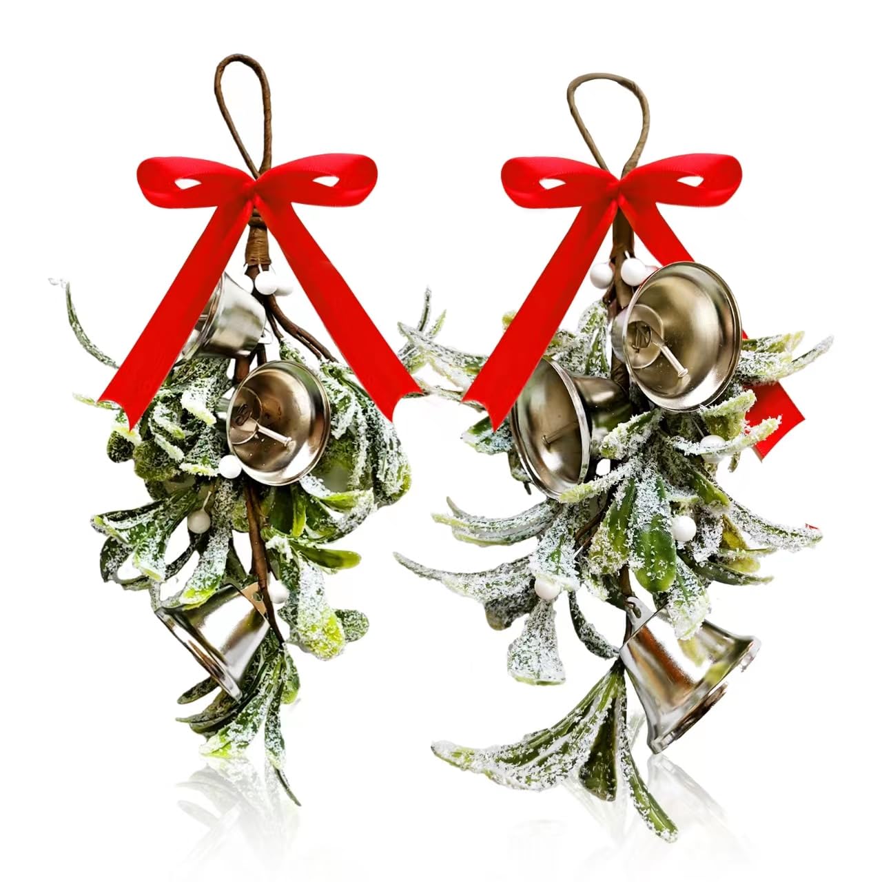 Photo 1 of 2 pcs Christmas Mistletoe Decoration with Bow & Bells - Artificial Mistletoe Ornament Hanging Decor for Christmas Tree Door Decorations Ornament Accessories