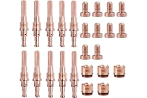 Lewan 10Pcs 9-8215 Plasma Cutter Electrode and 10Pcs 9-8207 Plasma Cutter Nozzle Tips and 5 Pcs 9-8244 Plasma Cutter Drag Shield Cup Fit for Plasma Cutting Torch Consumables