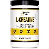 Avry Labs L-CREATINE Supplement: Creatine Monohydrate w/Leucine Amino Acid and HMB – Supports Muscle Mass, Strength, Recovery & Performance + Reduce Fat – Vegan, 11oz (330g) Powder