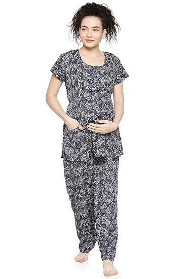 Womens Maternity Nightsuit Set with Feeding Option